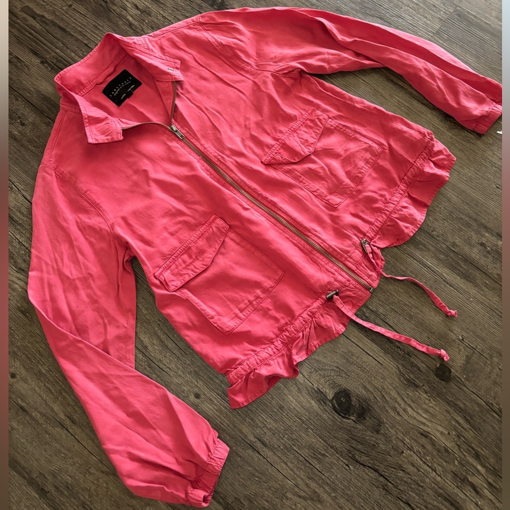 NWOT Anthropologie Sanctuary Garnet Rose Drawstring Jacket W/Ruffled Hem